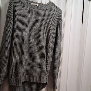 Zenana Outfitters Gray Crew Neck Sweater with Waffle Texture